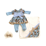 Kit Enxoval De Boneca Saída Maternidade de Luxo Lavinia Azul Bebe Para Bebê Reborn com 3 Peças