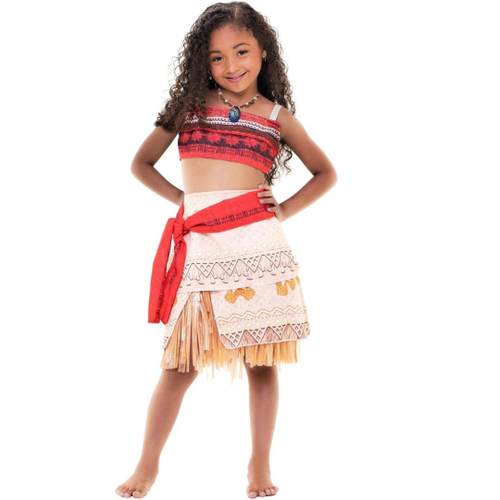 Fantasia Infantil Moana Princesa Havaiana Luxo Colar E Tiara