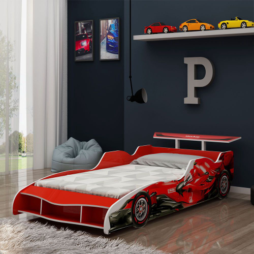 Mini Cama Infantil Carro de Fórmula 1 Preto + Colchão