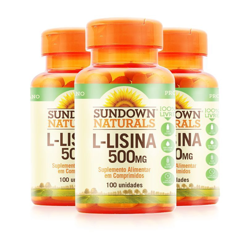 Kit 3 L-Lisina 500mg Sundown Naturals 100 Comprimidos No Shoptime