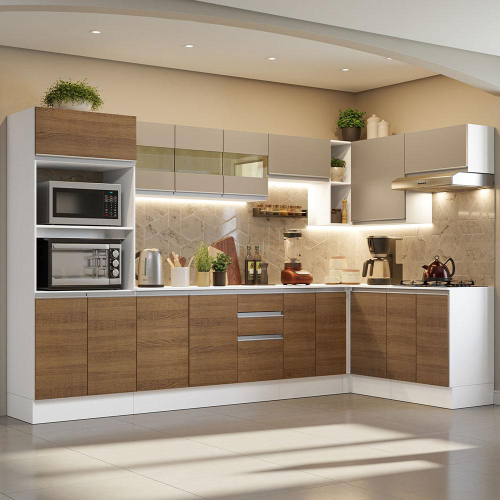 Cozinha Modulada 11 PÇs MDF Kali Carv/Chmb Nicioli