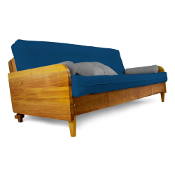 Sofá Cama Paris Sarja Azul Royal Madeira Maciça Alto Padrão Menor preço em Sofá Cama Paris Sarja Azul Royal Madeira Maciça Alto Padrão