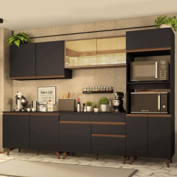Cozinha Completa Madesa Reims 310001 com Armário e Balcão - Preto/Rustic Menor preço em Cozinha Completa Madesa Reims 310001 com Armário e Balcão - Preto/Rustic