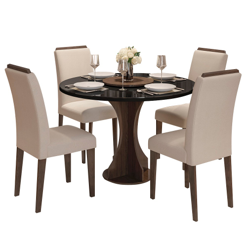 Conjunto de Mesa Com 4 Cadeiras Para Cozinha Tampo Retangular 1,06m Praiana  Araúna Off White e Bege