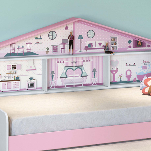 Cama Infantil Casa de Boneca com Cama Auxiliar e Luz/LED Pura