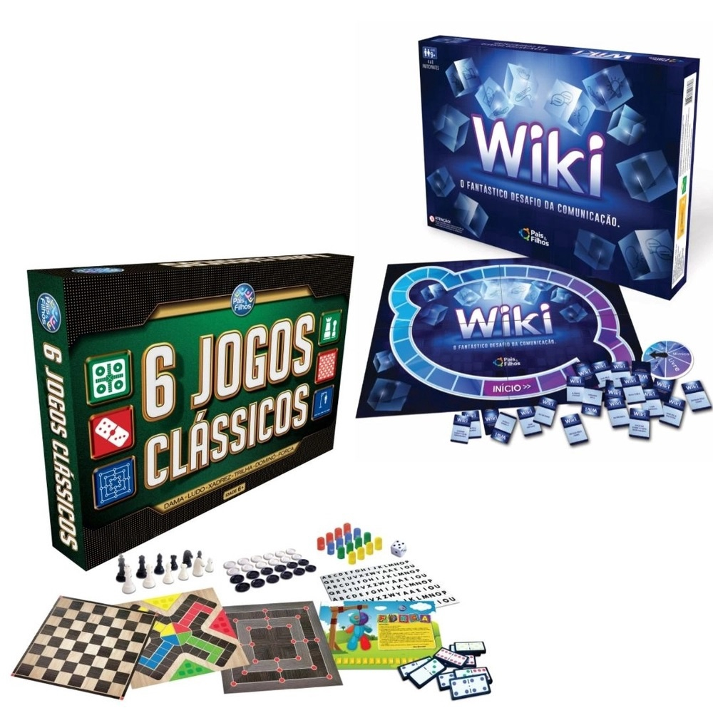 Kit Jogos de Tabuleiro - 6 Jogos Clássicos - Pais e Filhos