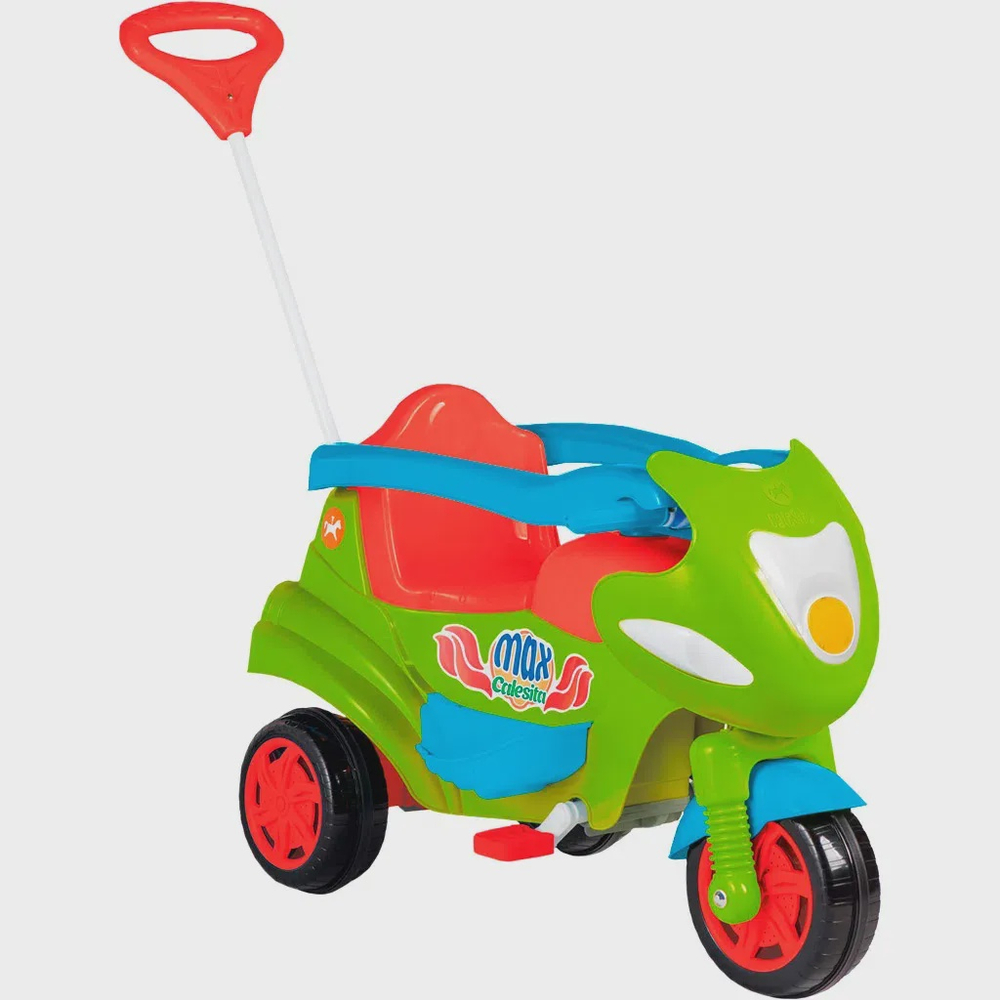 Triciclo Passeio/ Pedal Com 2 Lugares Moto Infantil Calesita Cor Verde E  Laranja