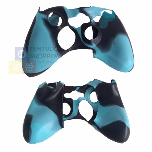 Capa Case Silicone p/ Controle Xbox 360 Protetora Camuflado Azul com Preto