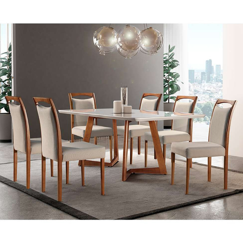 Conjunto Sala de Jantar Carol 180 MDF Laqueado com 06 Cadeiras