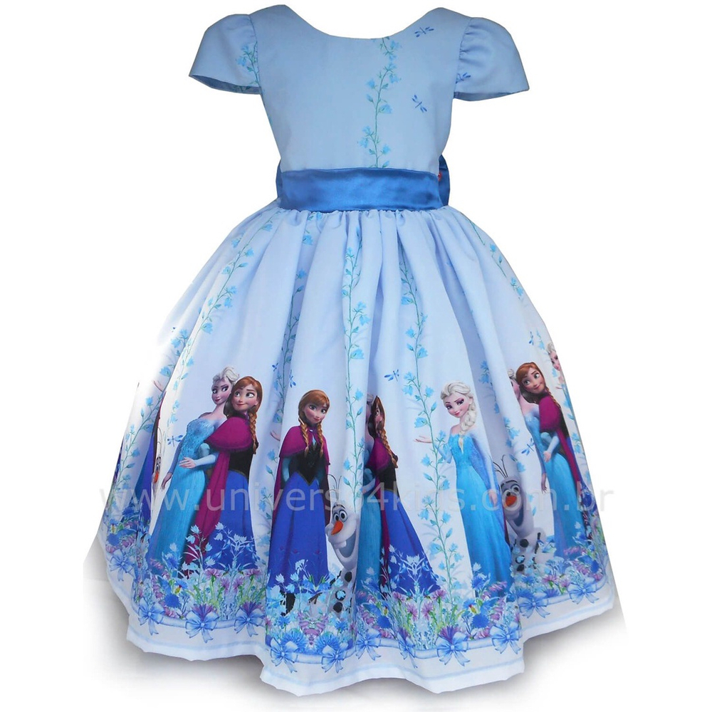 Vestido infantil festa Frozen Elsa e a Anna cor azul com branco