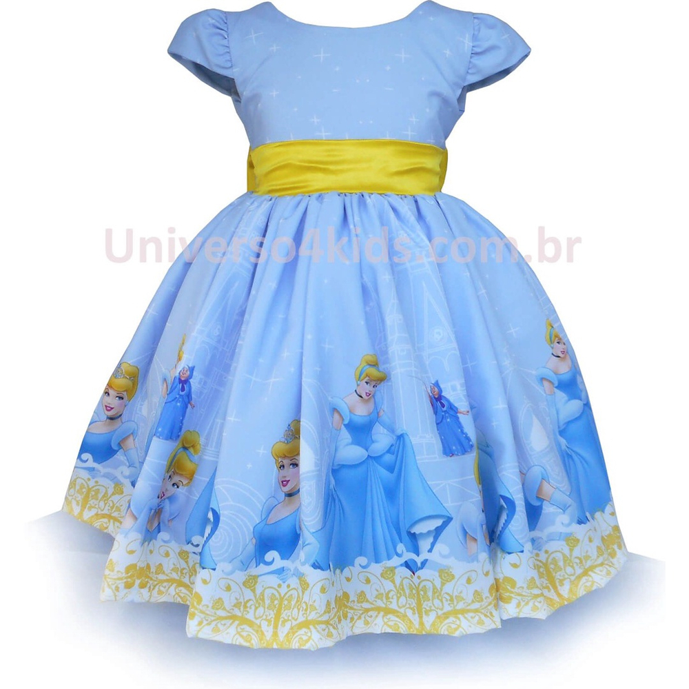 Vestido Cinderela Azul Princesa Disney Luxo Menina Infantil