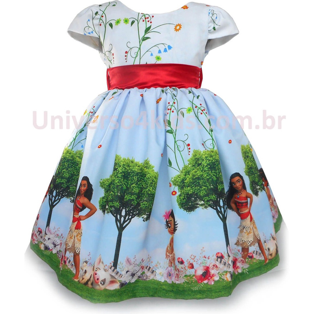 Vestido Infantil Tema Moana Baby Festa Roupa Luxo Promoção