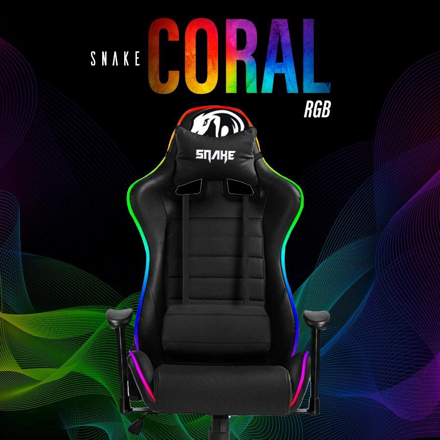 [APP] Cadeira Gamer Preta Coral Snake Gaming rgb Led Reclinável - 580