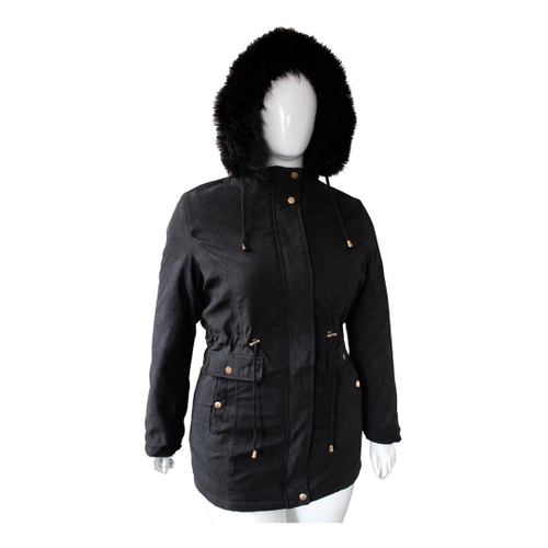 Parka feminina preta com hot sale capuz