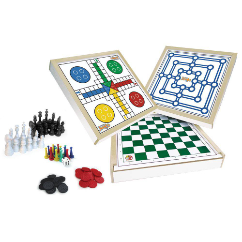 Conjunto Jogos 5x1 - Dama Trilha Jogo Da Velha Xadrez Ludo