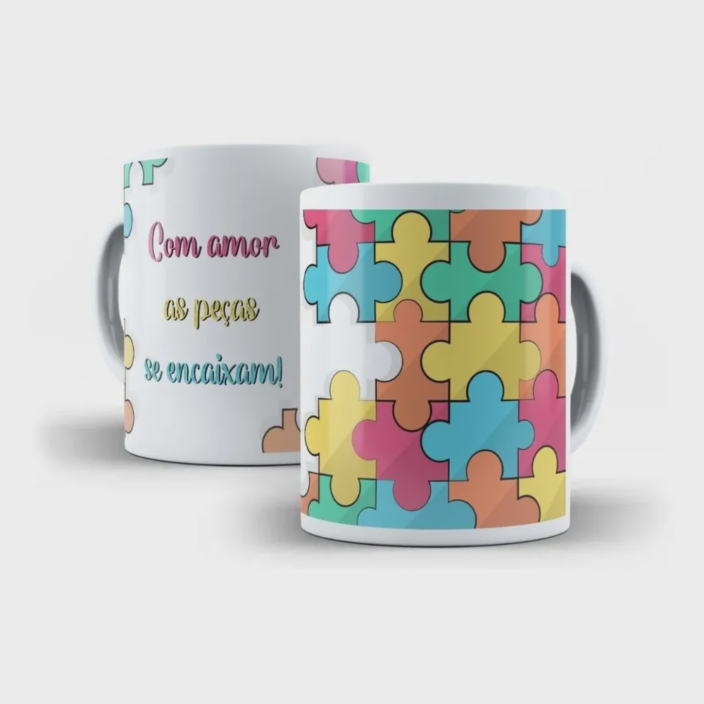 Caneca Porcelana Autismo tdah Com Amor As Peças Se Encaixam em Promoção