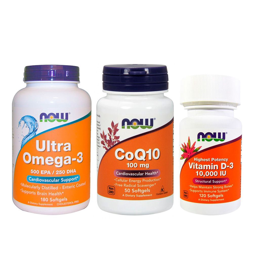 Combo Ultra Omega 3 + Vit D3 10000 ui + Coq10 100mg Now Food em ...