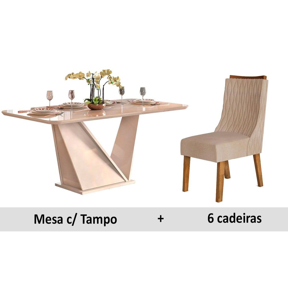 Conjunto Mesa Sala de Jantar Forme 180cm Vidro Preto com 6 Cadeiras Jade DJ  Móveis A preço de Fábrica