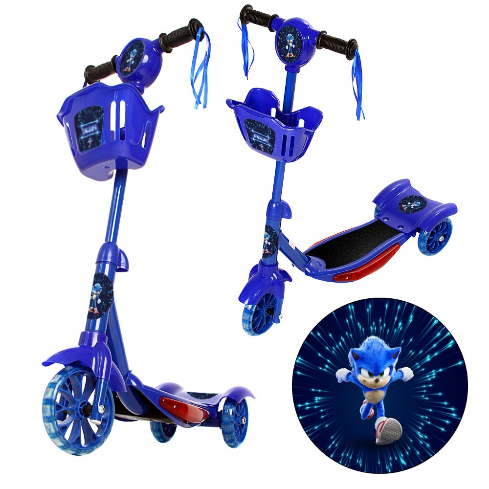 Patinete Infantil SONIC Ajustável 3 Rodas Com Cesta Música Luzes + Surpresa  Pronta Entrega no Brasil