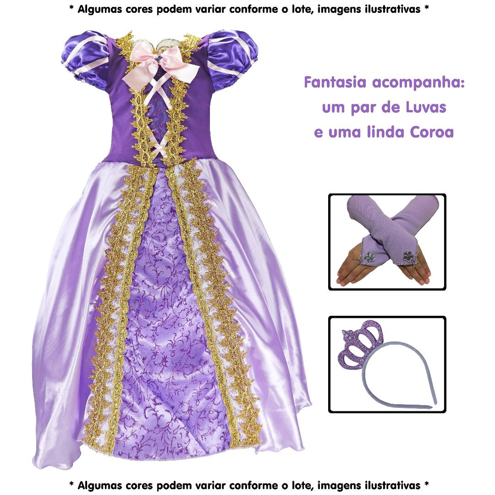 Vestido Festa Fantasia Luxo Princesa Sofia Infantil e Luva G (M