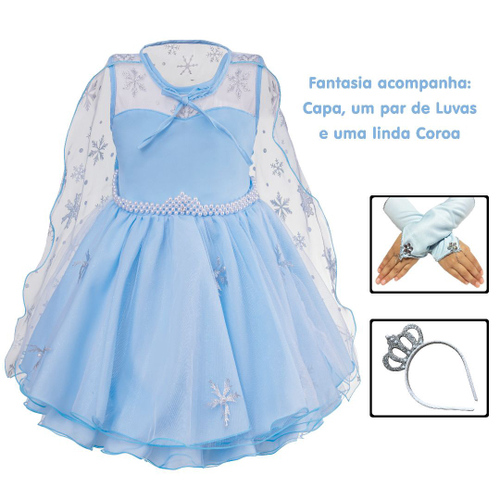 Fantasia Vestido Infantil Princesa Cinderela + Luvas + Coroa