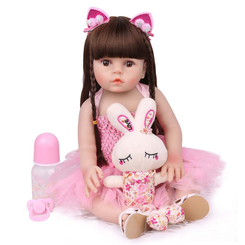 Boneca Bebe Reborn Laura Baby menina 45 cm corpo todo silicone roupa rosa  com coelho nas americanas