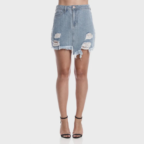 Saia jeans curta rasgada cheap