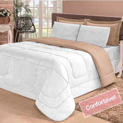 Conjunto Dupla Face Edredom Solteiro + 3 pçs Branco e Bege Cotex é boa?