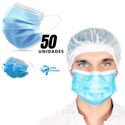 Máscara Descartável De Proteção Facial Tripla 50 Unidades Cor: Azul Menor preço em Máscara Descartável De Proteção Facial Tripla 50 Unidades Cor: Azul