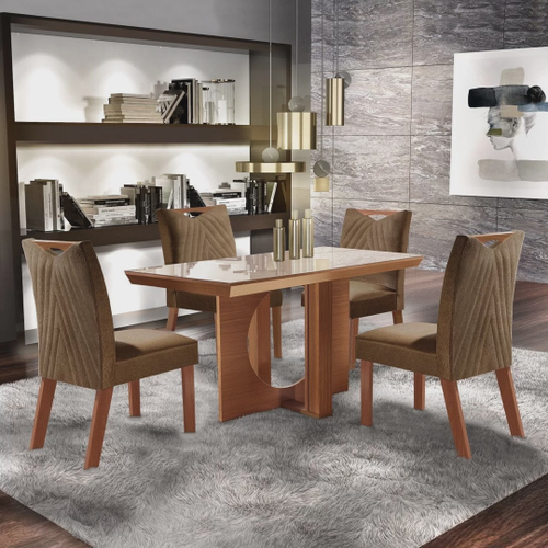 Conjunto Mesa de Jantar Preto Dubai 1,35m mdf com 4 Cadeiras Castanho /  Cacau em Promoção na Americanas