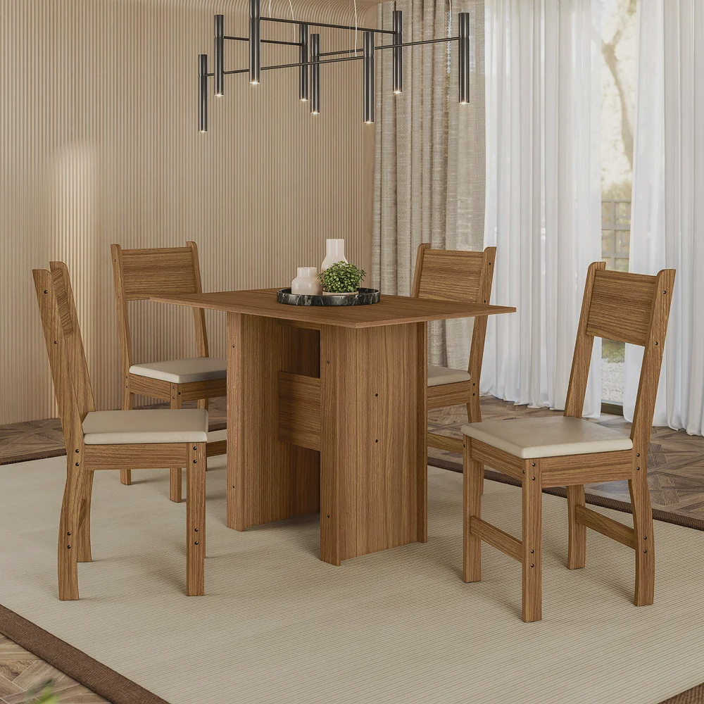 Conjunto Mesa com 4 Cadeiras Milano Poliman Carvalho/Savana em Promoção ...