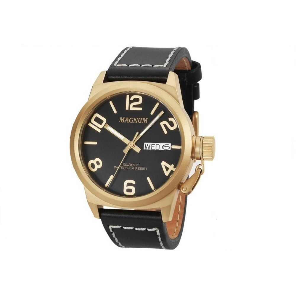 Relógio Masculino Dourado Magnum Pulseira De Couro Cor Da Correia