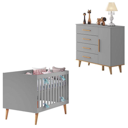 Berço Americano e Cômoda Infantil Ludmila Cinza Bétula – Carolina Menor preço em Berço Americano e Cômoda Infantil Ludmila Cinza Bétula – Carolina