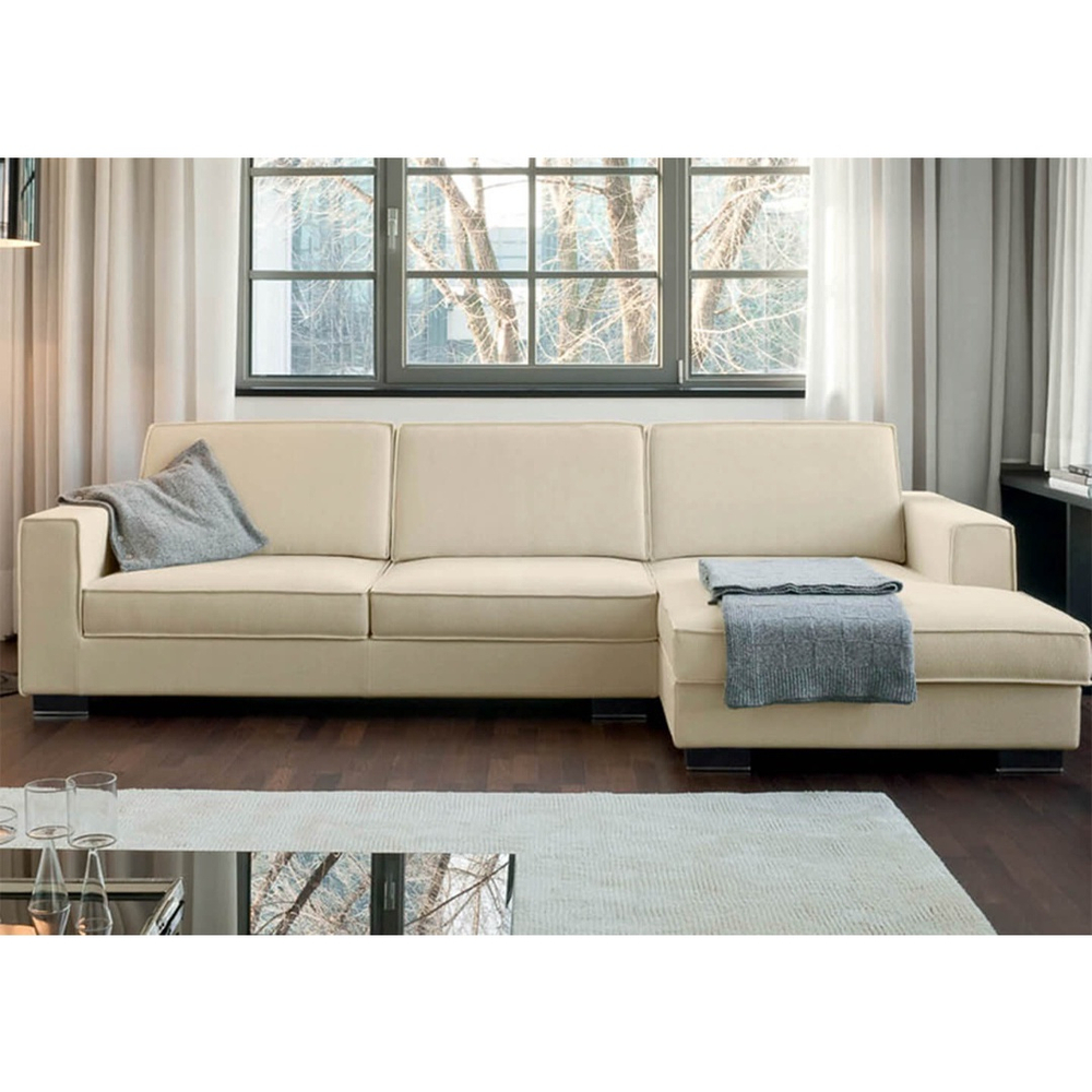 Sof de canto em l 3 lugares com chaise revestimento em sarja creme