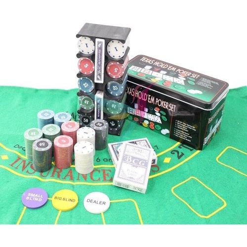 Kit Jogo Poker profissional Texas Hold'em 200 Fichas Numeradas + Feltro