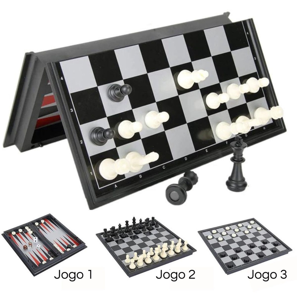 Kit 3 jogo xadrez E dama classic tabuleiro estojo pç maciças em Promoção na  Americanas