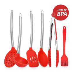 Kit Utensilios De Cozinha De Silicone Vermelho Cabo Inox K4 é boa?