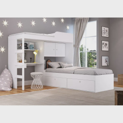 Conjunto Cama de Solteiro com Baú e Cama alta Lion com Escada e Escrivaninha CJ038 Art in Móveis Menor preço em Conjunto Cama de Solteiro com Baú e Cama alta Lion com Escada e Escrivaninha CJ038 Art in Móveis