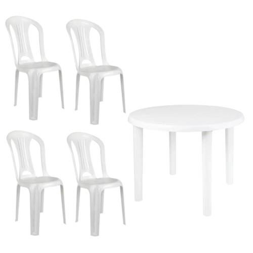 Conjunto de 1 Mesa com 4 Cadeiras sem Braço Branco Gelo REI DO PLÁSTICO