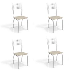 Conjunto com 4 Cadeiras de Cozinha Munique Cromado e Nude Menor preço em Conjunto com 4 Cadeiras de Cozinha Munique Cromado e Nude