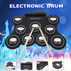 Bateria eletrônica digital portátil USB 9 Pads Roll up Drum Set Silicone Electric Drum Pad Kit Menor preço em Bateria eletrônica digital portátil USB 9 Pads Roll up Drum Set Silicone Electric Drum Pad Kit