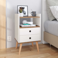 Menor preço em Mesa de Cabeceira Mesinha Decorativa Quarto Com Nicho e Gavetas Retrô Dream Plus - Off White/Freijó - Lojas rpm