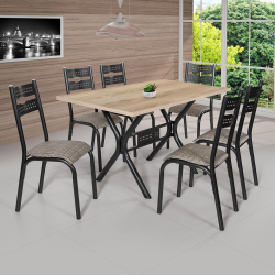 Conjunto Mesa Luna 6 Cadeiras Tampo Bp Carvalho 1,36M X 0,80M Tubo Craqueado Preto - Ciplafe jm Menor preço em Conjunto Mesa Luna 6 Cadeiras Tampo Bp Carvalho 1,36M X 0,80M Tubo Craqueado Preto - Ciplafe jm