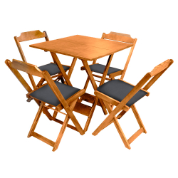 Conjunto De Mesa Dobravel De Madeira 60x60 Com 4 Cadeiras Natural Estofado Preto é boa?