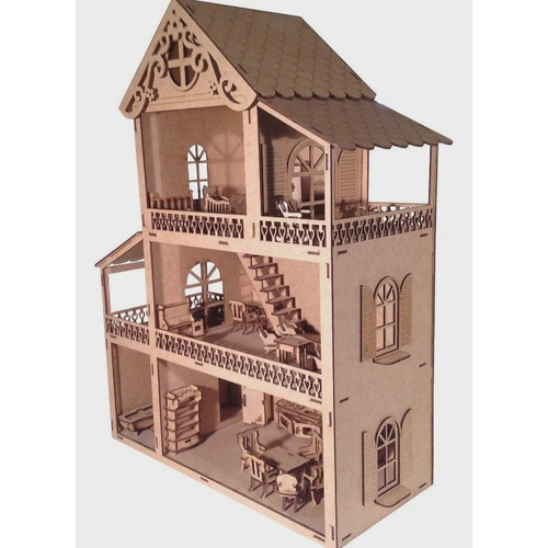 Miniatura De Casa De Madeira Para Bonecas + 44 Móveis