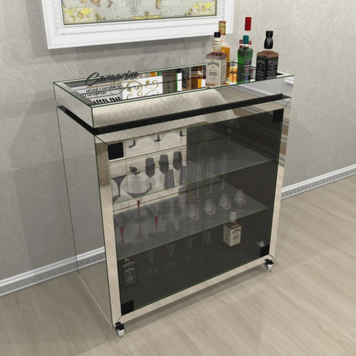 Barzinho aparador Cristaleira luxo - espelhado c/ portas de vidro abertura touch - BAR34 Menor preço em Barzinho aparador Cristaleira luxo - espelhado c/ portas de vidro abertura touch - BAR34