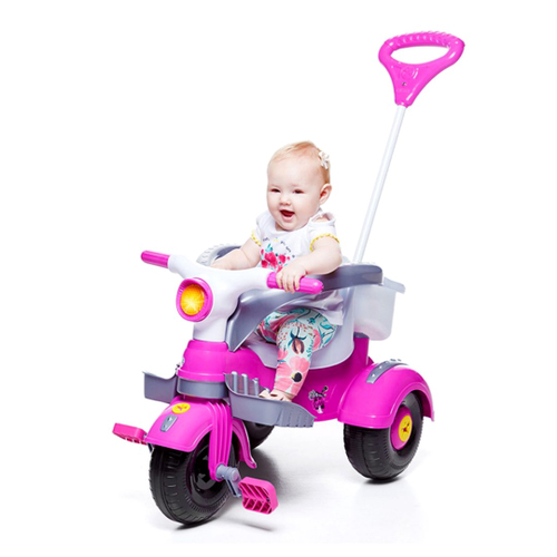 Triciclo Infantil Menina Motoca Rosa Com Empurrador E Pedal