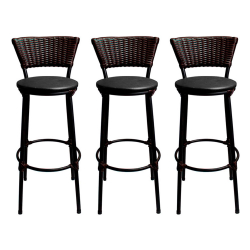 Kit 3 banquetas bistro cuba AçO preto junco SINTéTICO marrom assento preto Menor preço em Kit 3 banquetas bistro cuba AçO preto junco SINTéTICO marrom assento preto