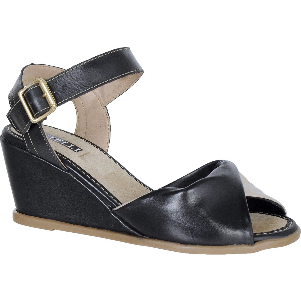 Sand lia Plataforma Feminina Montelli Cristal Bicolor Couro Preto