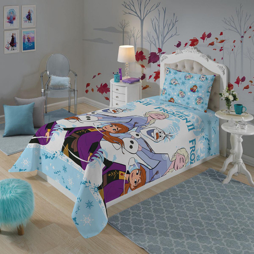 Jogo de Cama Frozen Elsa Solteiro 2 Peças 150x220cm - Portallar - lojasmel